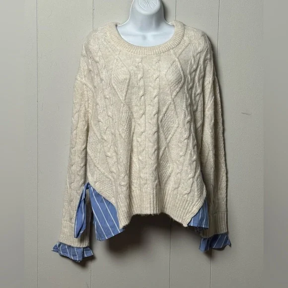 Anthropologie Women’s Oversized Cream Cable Knit Layered Sweater Size M - Picture 1 of 9